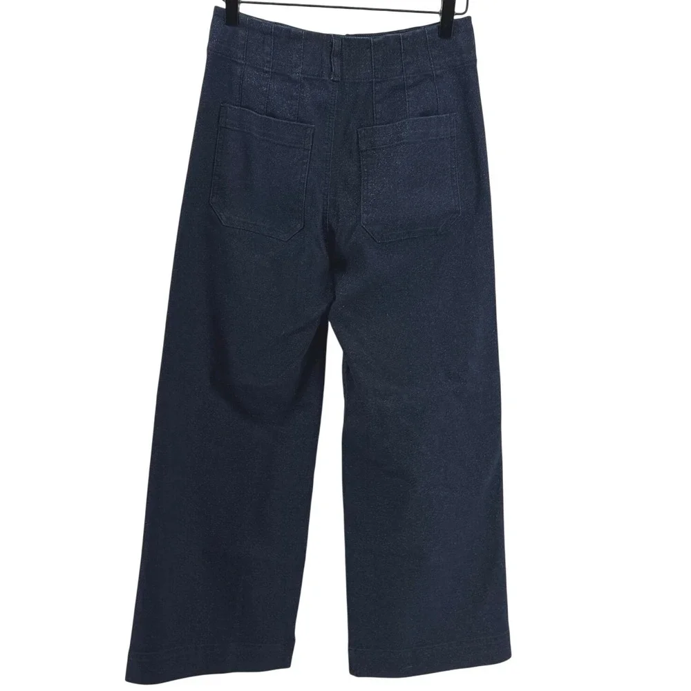 Maeve Colette Sparkle Denim Pants Womens 26 Blue Cropped Wide Leg Anthropologie - Picture 4 of 9